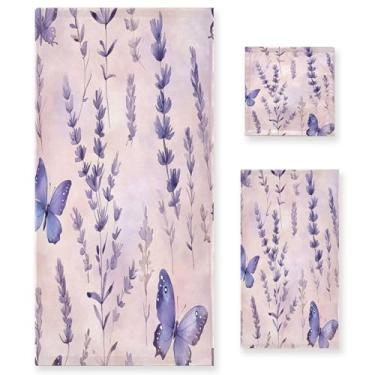 Imagem de xigua Conjunto de toalhas de banheiro lavanda aquarela absorvente macio 3 peças toalha de banho toalha de mão toalhas decorativas para banheiro, academia, hotel, praia, piscina