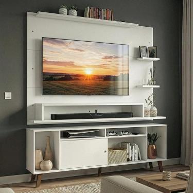 Imagem de Rack Com Painel Para Tv Até 60 Polegadas 180 Cm Com Pés Branco/rustic Cancun Madesa Branco/rustic