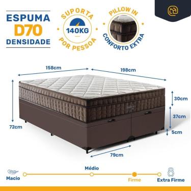 Imagem de Cama Box Baú com Colchão de Espuma D70 Pillow In Ultra Dream D Angelis Queen 158cm