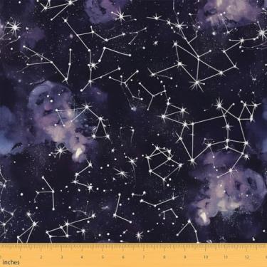 Imagem de jejeloiu Galaxy Fabric by The Yard Tecido de estofamento com glitter para cadeiras, espaço, estrelas, lua, impermeável, decoração interna e externa para projetos de artesanato de costura DIY