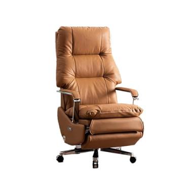 Imagem de Cadeira de escritório reclinável elétrica de encosto alto com apoio para os pés - Cadeira executiva automática ergonômica para computador com couro legítimo, cadeira giratória para escritório em casa