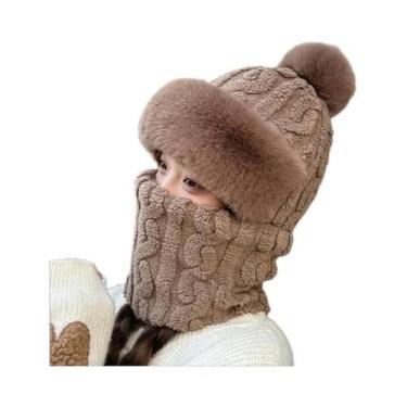 Imagem de Balaclava Térmica Feminina De Inverno Com Forro De Lã E Gorro (2 Peças