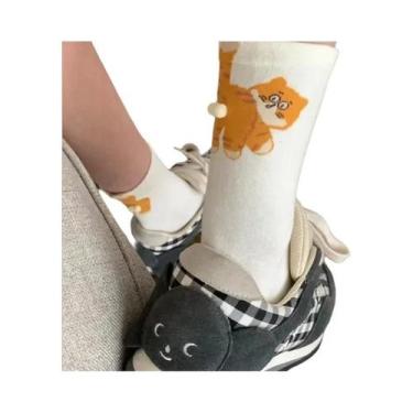 Imagem de Meias Femininas De Cano Médio Com Estampa De Gatinho Fofo, 1 Ou 3 Pare