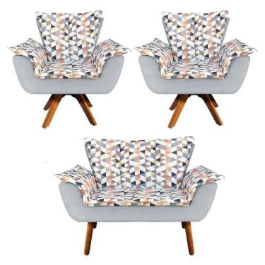 Imagem de Kit 01 Namoradeira e 02 Poltronas Giratória Opala D87 e Suede Base Mad