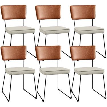 Imagem de Kit 06 Cadeiras L02 Couríssimo Camel Linho Champagne