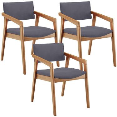 Imagem de Kit 03 Cadeiras Para Sala De Jantar Estar Living Giorgia B04 Suede Cinza