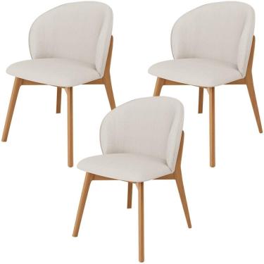 Imagem de Kit 03 Cadeiras De Jantar E Estar Living Estofada Mia L02 Linho Cru