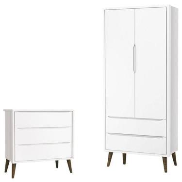Imagem de Cômoda Infantil Gaveteiro e Guarda Roupa 2 Portas Theo Branco Acetinad