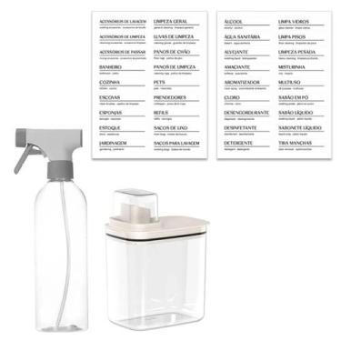 Imagem de Kit Flow Borrifador Multiuso Dispenser Sabão Líquido Amaciante e Etiqu