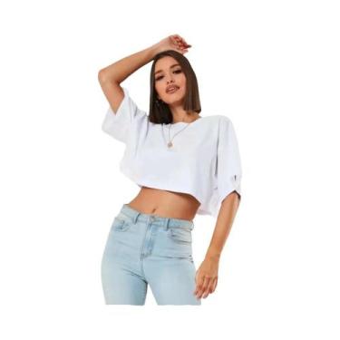 Imagem de Camiseta Cropped Feminina De Algodão Em Cor Sólida Para Corrida E Yoga