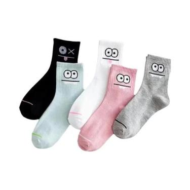Imagem de Meias Femininas Com Estampa De Expressões Fofas, 3, 4, 5, 6 Pares, Mei