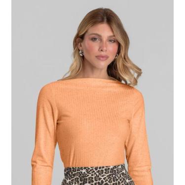 Imagem de Blusa Feminina Manga Longa Canelada Dianna Laranja, M, Laranja
