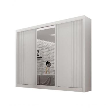 Imagem de Guarda-roupa Casal 100% Mdf 3 Portas 4 Gavetas Com 3 Espelhos Milano Leifer Móveis Branco