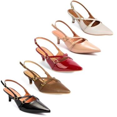 Imagem de Scarpin Vizzano Slingback Feminino Salto Baixo Fivelas, Capuccino, 37