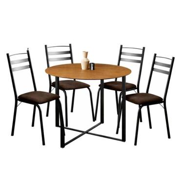 Imagem de Mesa De Jantar  Renata 100 cm tampo Redondo Preto Ype com 4 Cadeiras 061 Preto Madeira Imbuia -Artefamol