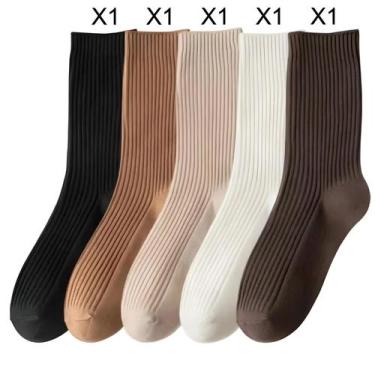 Imagem de Meias Femininas De Comprimento Médio Respiráveis 510 Pares Cor Sólida 