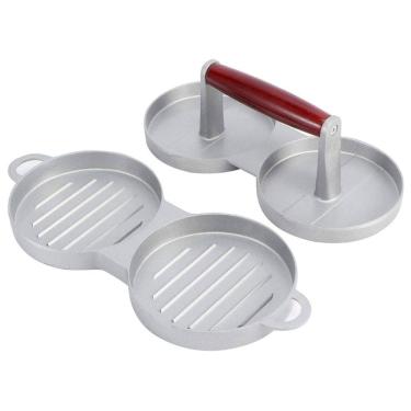 Imagem de Forma Hambúrguer Dupla Prensa Modeladora Alumínio Cabo de Madeira