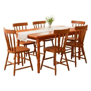 Imagem de Mesa Retangular 160X80 06 Cadeiras Madeira Macica Pes Torneados Marjor