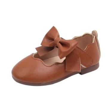 Imagem de Sapatos Mary Jane De Couro Macio Para Meninas, Cor Sólida, Laço, Bico 