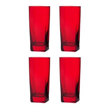 Imagem de Copo Vidro 320ml Quadrado BALI Jogo com 4 Vermelho Luxo - PRATICASA