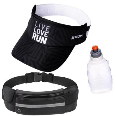 Imagem de kit Corrida Viseira Hupi Cinto Hidratação com Squeeze 250ml Love Run Preta-Unissex