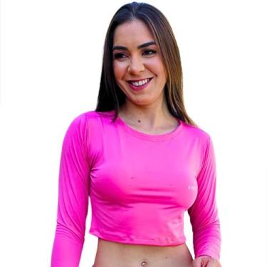 Imagem de Croppeds Feminino Manga Longa Liso Proteção Uv Moda Praia Segunda Pele