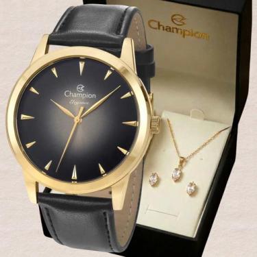 Imagem de Relógio Champion Feminino Dourado CN20828K Kit Colar Brinco