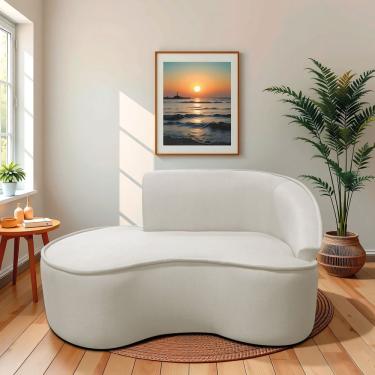 Imagem de Divã Recamier Curvo Sala De Estar Recepção Marrocos 150cm Lado Esquerdo Linho Bege