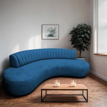Imagem de Divã Recamier Celeste Curvo Sala Estar Luxo 160cm Linho Azul Royal