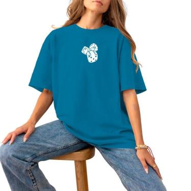 Imagem de Blusa Feminina Plus Size Basica Casual Estampada Algodão 30.1 Confortável Estilo Dados White-Feminino