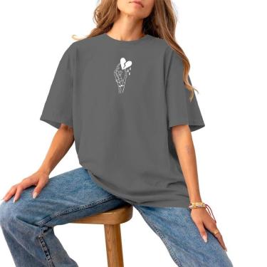 Imagem de Blusa Feminina Plus Size Algodão Casual Estampada Logo Pequena Confortável Estilosa Mão White-Feminino