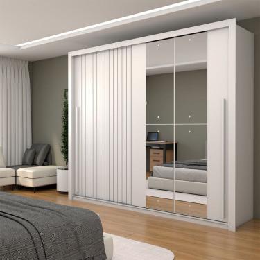 Imagem de Guarda-Roupa Casal Coliseu Ripado 2 Portas 4 Gavetas com Espelho Branco - Panorama Móveis