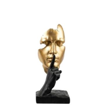 Imagem de Escultura Face *NÃO FALO* 13x11x31cm Dourada e Preta Wolff