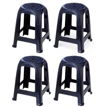 Imagem de Kit 4 Banquetas Baixa Plástica Assento Plástico 46 Cm Preto Plasnorthon