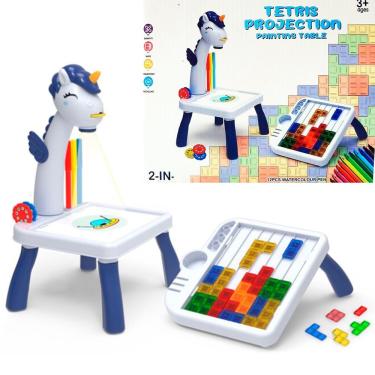 Imagem de Brinquedo Mesinha de Pintura com Projeção Tetris Unicórnio para Desenvolvimento Criativ...