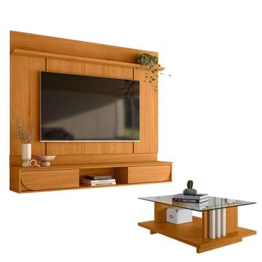 Imagem de Painel Para Tv Aura Cinamomo Com Mesa De Centro Frizz Cinamomo Off White - Madetec