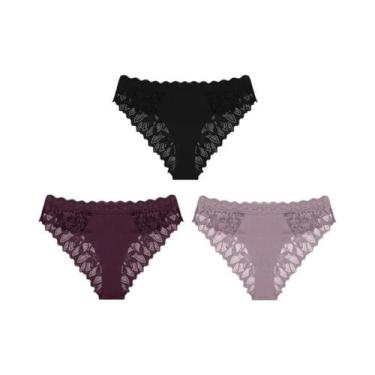 Imagem de Conjunto De 3 Calcinhas Sexy De Renda Floral Para Mulheres Com Faixa D