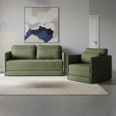 Imagem de Sofá e Poltrona Cama Retratil Compacta Dália Fixa Veludo K01 - D`Rossi
