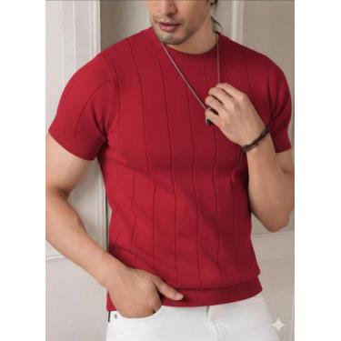 Imagem de Camiseta Masculina Básica Canelada Manga Curta Tricot Modal Cor:Vermel