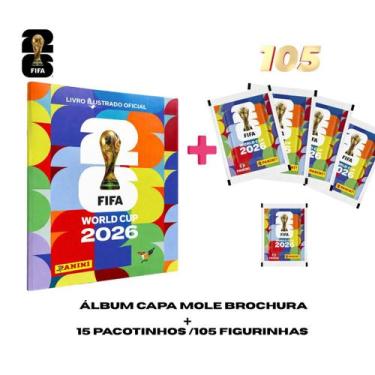 Imagem de Kit album capa mole c/ 15 pacotinhos 105 figurinhas copa do mundo 2026