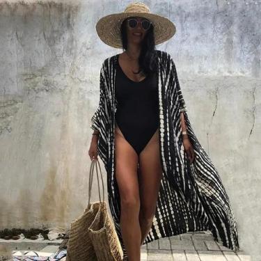 Imagem de Capa de Praia Feminina Tie Dye - Maxi Cardigan Kimono com Cinto, Códig