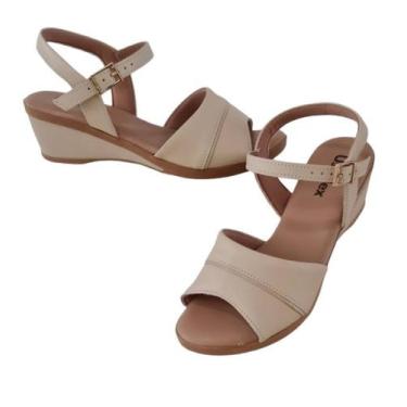 Imagem de Sandália Usaflex MM0903 Anabela Conforto em Couro Creme, 38