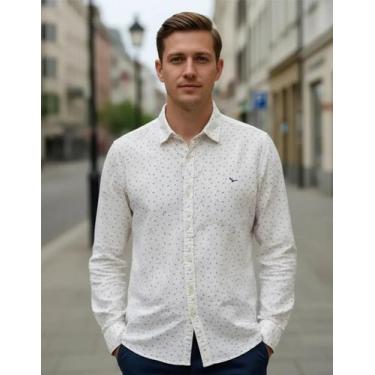Imagem de Camisa Social Linho Estampado Slim Fit Yacht Master - Branco, Branco, 