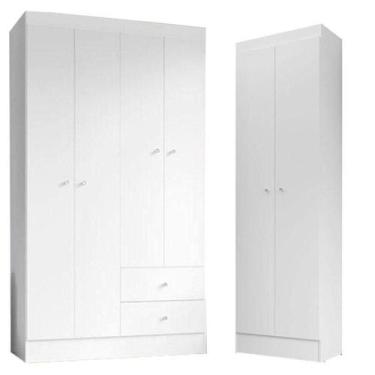 Imagem de Guarda Roupa Solteiro Versa 4 Portas Branco Rosa Flex Fosco Com Armári