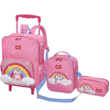 Imagem de Bolsa Escolar Rodinha, Lancheira Térmica, Estojo Infantil Unicórnio - 