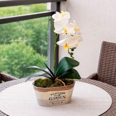 Imagem de Arranjo de Flores com Orquídeas para Decoração de Centro de Mesa e Jardim Branco 37cm