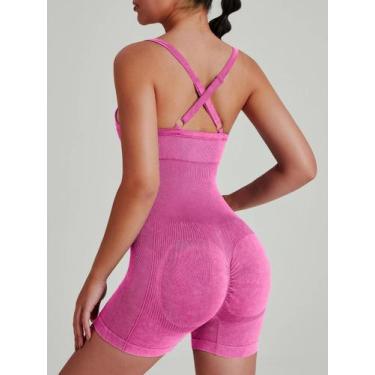 Imagem de Macacão De Yoga Feminino De Cintura Alta, Lavado, Sem Costura, Com Ela
