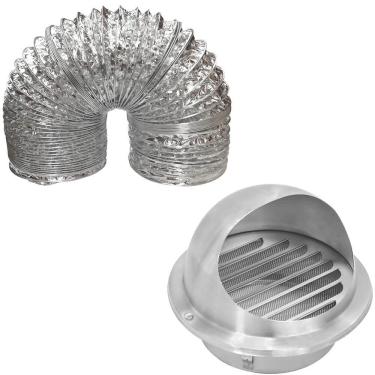 Imagem de Kit Saída de Exaustão para Coifa Tramontina 94550196 com Tampa Externa em Aço Inox e Duto Flexível Alumínio 15x200cm