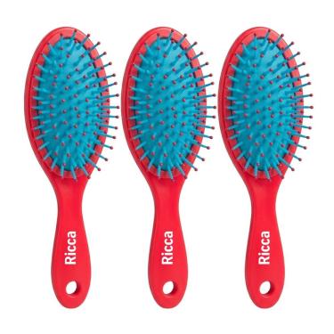 Imagem de Kit 3 Escova de Cabelo com Almofada Desembaraçadora Colors Oval Midi Colorida para Desembaraçar sem Quebrar Ricca