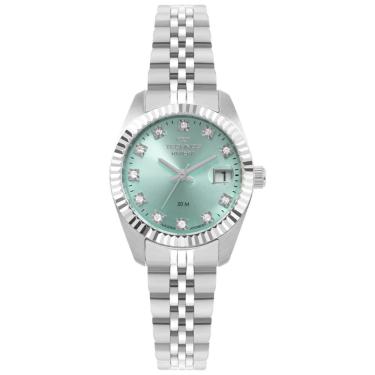 Imagem de Relógio Feminino 2015CFJ-1V Analógico com Pulseira de Aço Prata Mostrador Verde Pequeno...